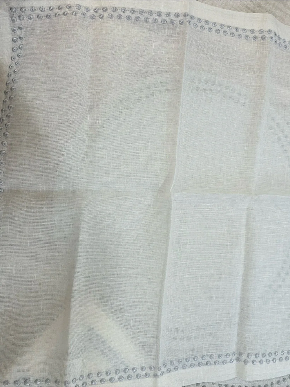 White Round Placemat Set with Gray Stud Trim - Home Dining